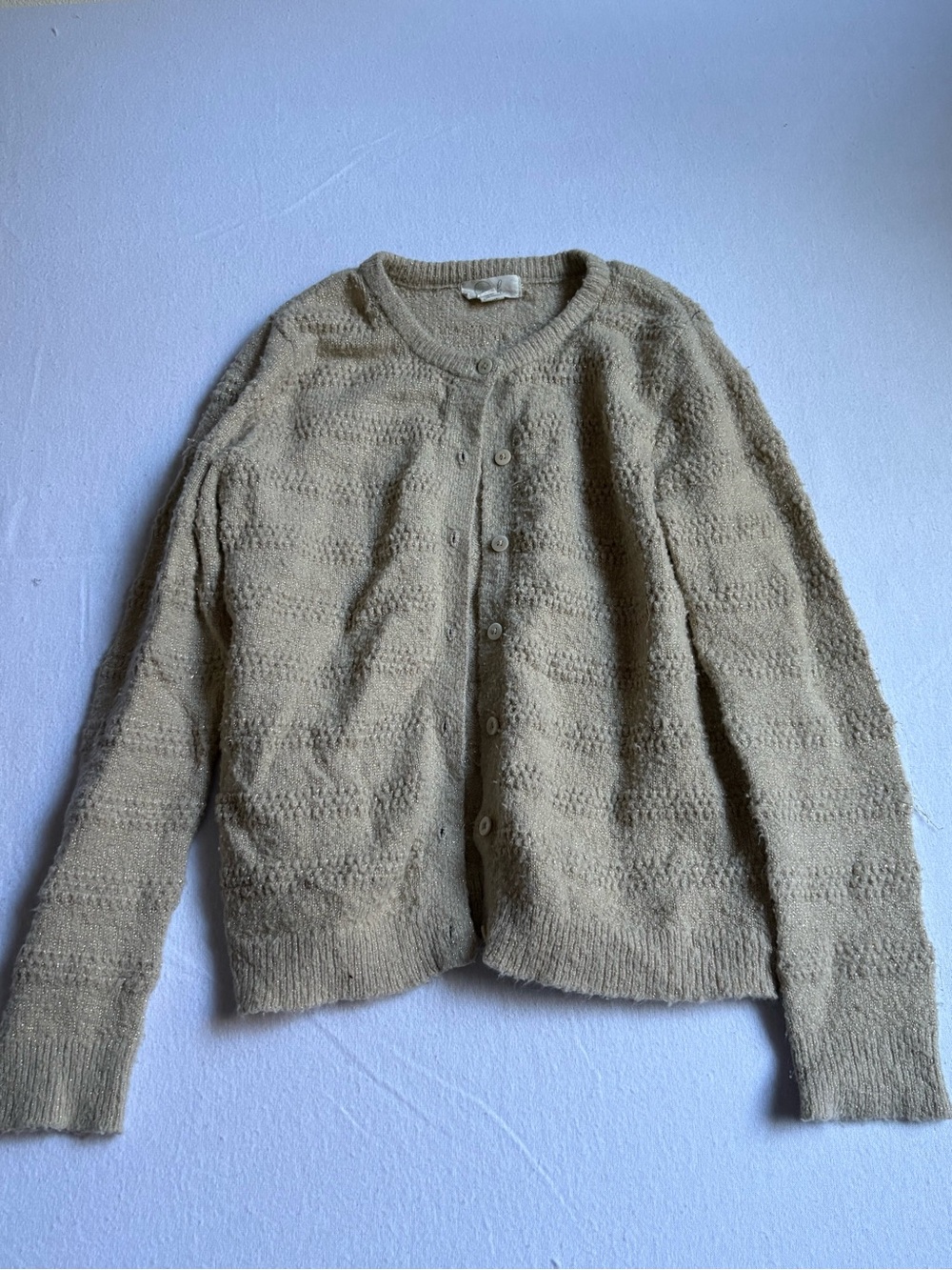 Peek Beige Textured Button-Up Cardigan